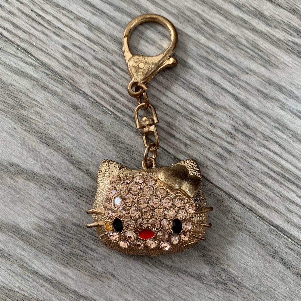 Hello Kitty Vintage Gold Rhinestone Blinged Hello Kitty head Keychain